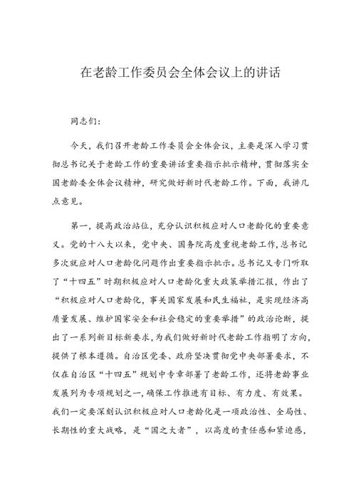 在老龄工作委员会全体会议上的讲话(2).docx