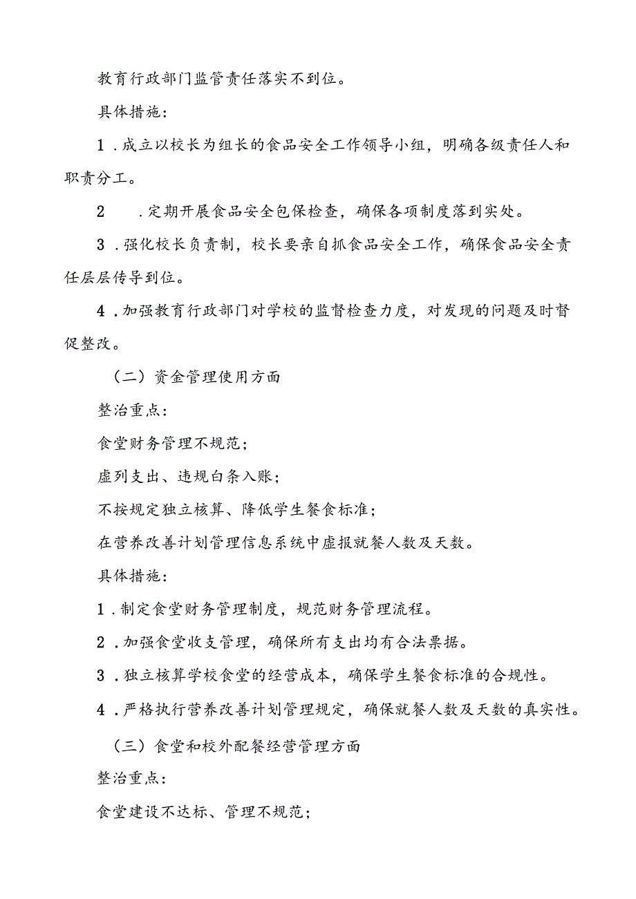 2024年学校关于开展校园食品安全与膳食经费管理突出问题专项整治工作方案7篇.docx_第2页