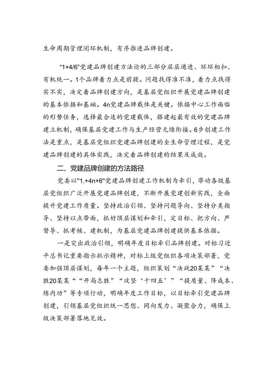 某某党委构建“1+4N+6”特色党建品牌助推党建业务深度融合经验交流材料.docx_第2页