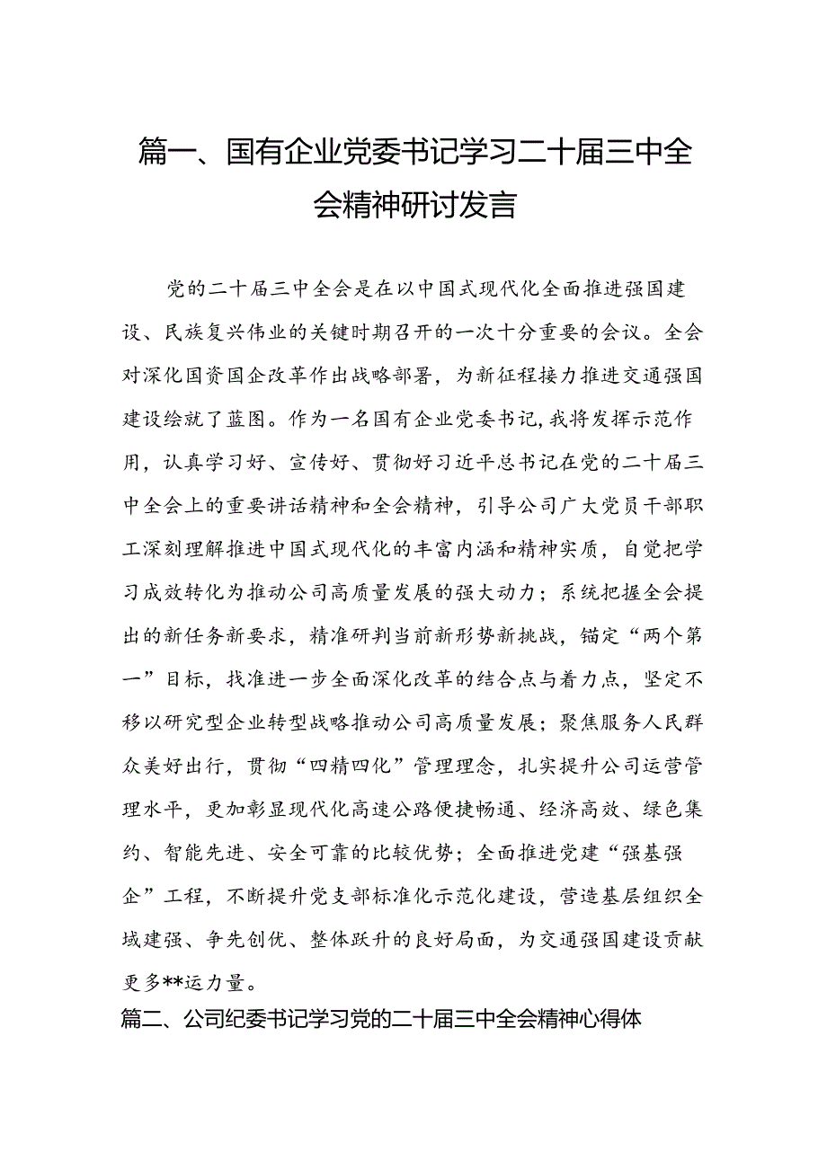 国有企业党委书记学习二十三中全会精神研讨发言（共7篇）.docx_第2页