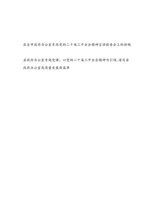 市县政府办公室系统学习党的二十三中全会精神宣讲报告党课讲稿2篇.docx