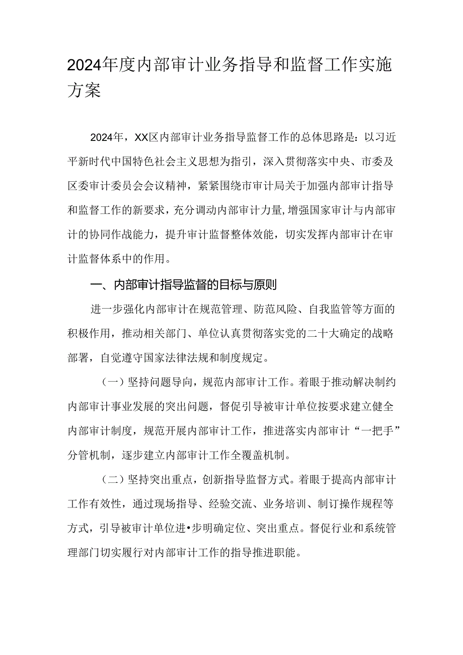 2024内部审计业务指导和监督工作实施方案.docx_第1页