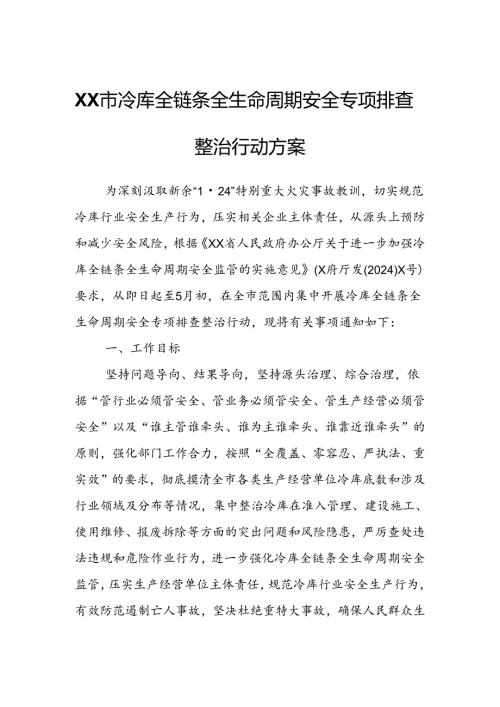 XX市冷库全链条全生命周期安全专项排查整治行动方案.docx