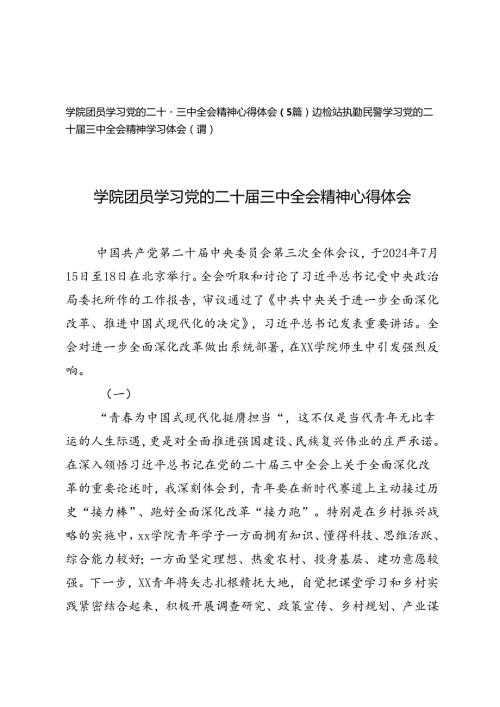 2024年学院团员、边检站执勤民警学习党的二十三中全会精神心得体会（简短版）.docx