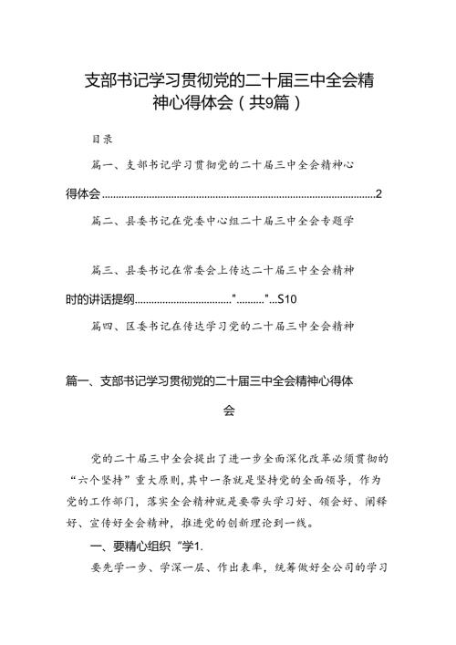 (9篇)支部书记学习贯彻党的二十三中全会精神心得体会集锦.docx