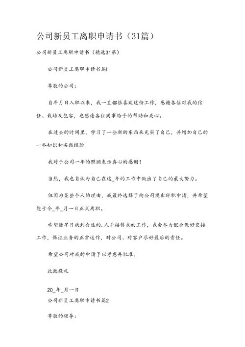 公司新员工离职申请书（31篇）.docx