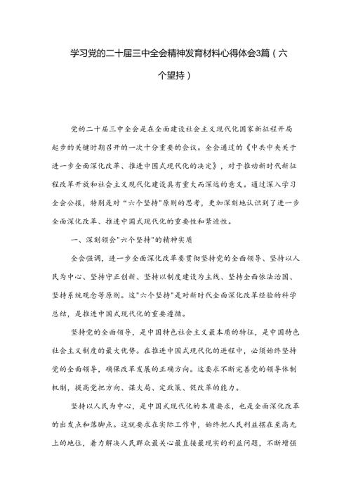 学习党的二十三中全会精神发言材料心得体会3篇（六个坚持）.docx