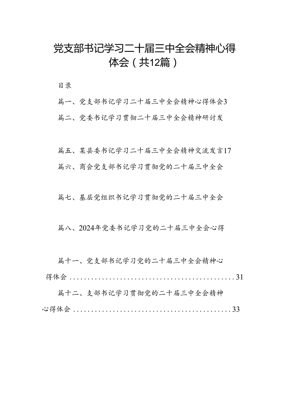 党支部书记学习二十三中全会精神心得体会（共12篇）.docx_第1页
