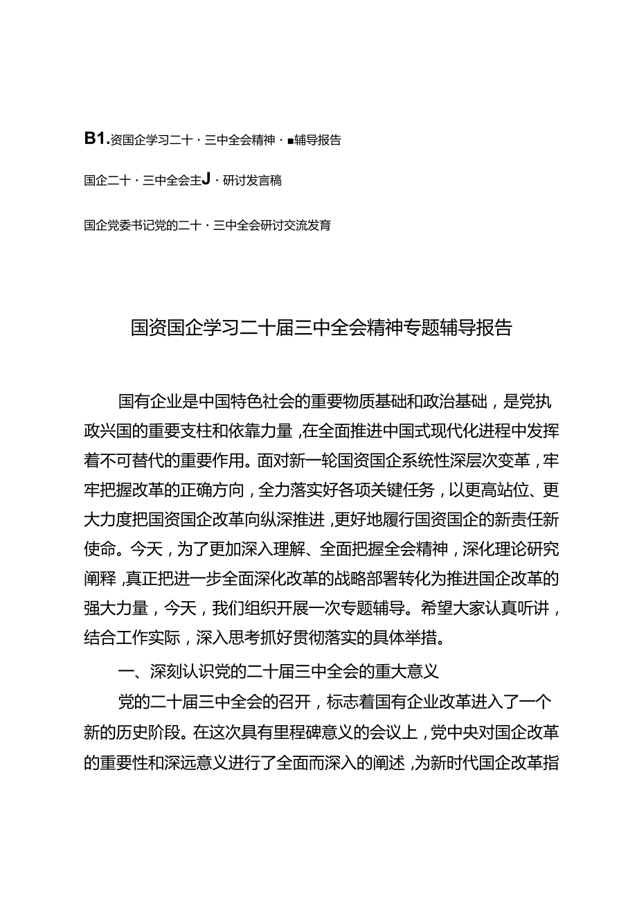 国资国企学习二十三中全会精神专题辅导报告国企、国企党委书记二十三中全会主题研讨发言稿、研讨交流发言.docx_第1页