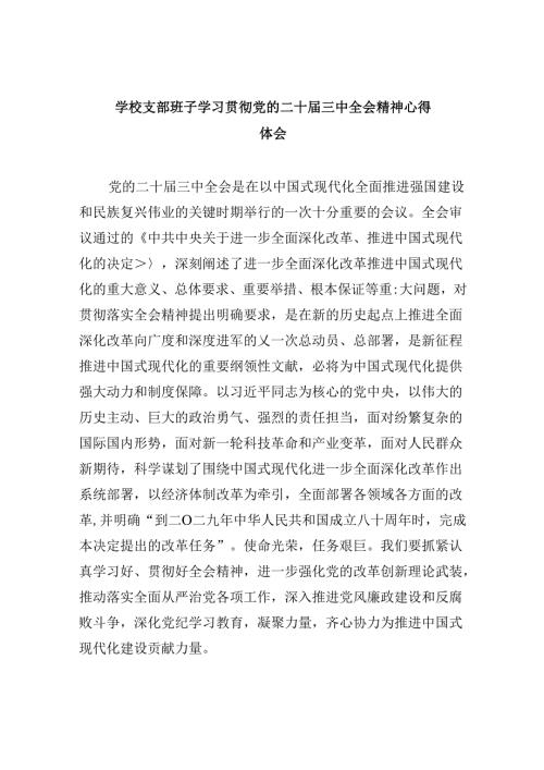 学校支部班子学习贯彻党的二十三中全会精神心得体会8篇（精选）.docx