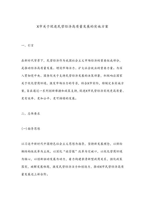 X市关于促进民营经济高质量发展的实施方案.docx