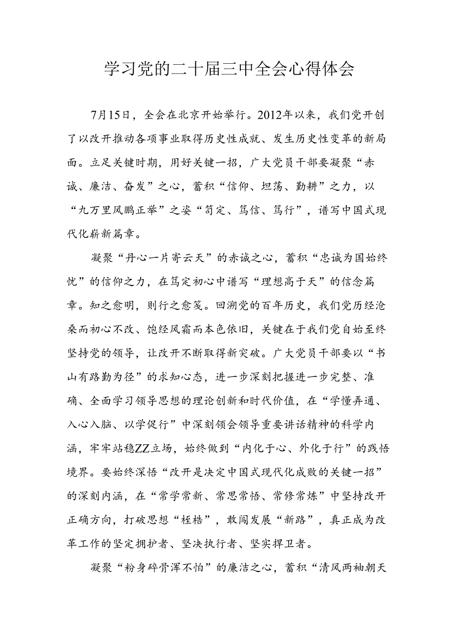 学习2024年学习党的二十三中全会个人心得体会(2).docx_第1页