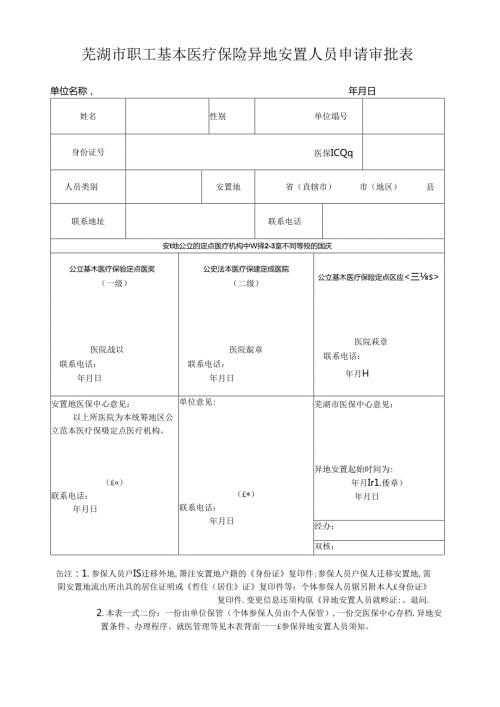 芜湖市基本医疗保险异地安置(驻外)人员登记表.docx