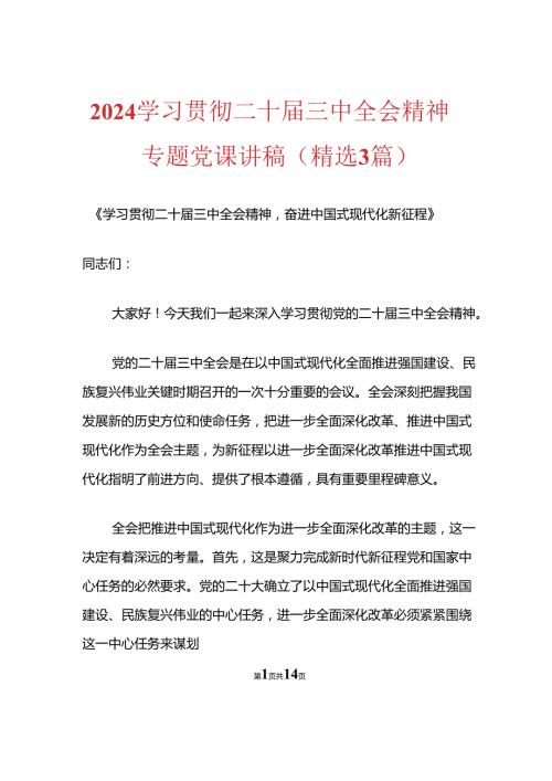 2024学习贯彻二十三中全会精神专题党课讲稿.docx