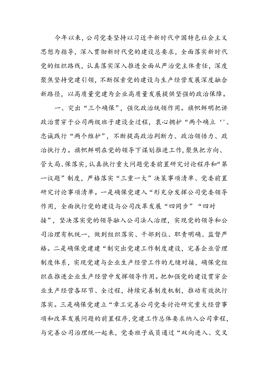 国企2024年上半年落实全面从严治党主体责任情况总结报告.docx_第1页