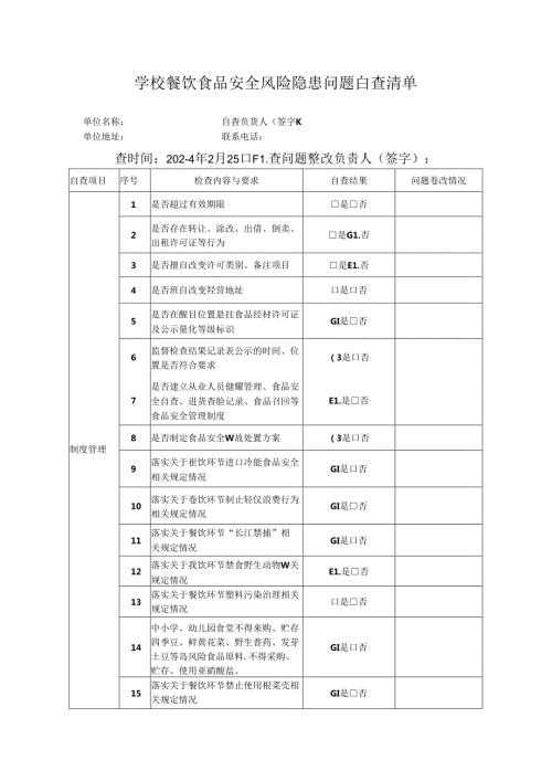 学校餐饮食品安全风险隐患问题自查清单.docx