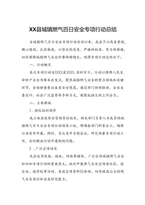 XX县城镇燃气百日安全专项行动总结.docx