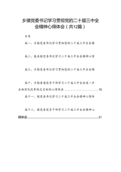 乡镇党委书记学习贯彻党的二十三中全会精神心得体会12篇供参考.docx