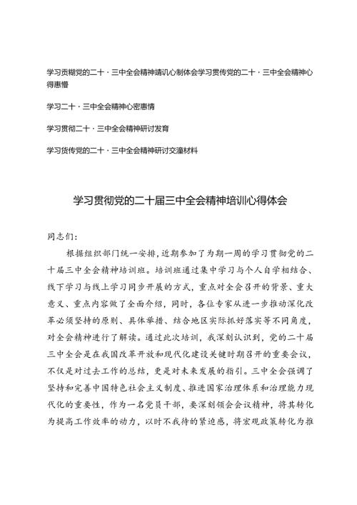 2024年学习贯彻党的二十三中全会精神培训心得体会研讨发言.docx