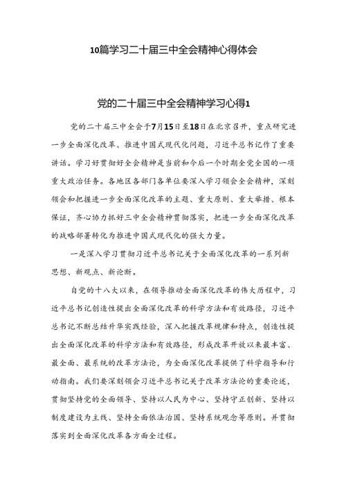 10篇学习贯彻党的二十三中全会精神心得体会.docx