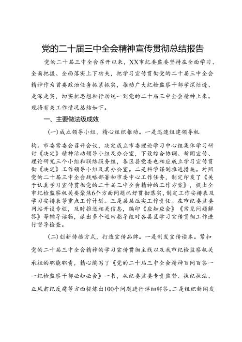 党的二十三中全会精神宣传贯彻总结报告(1).docx