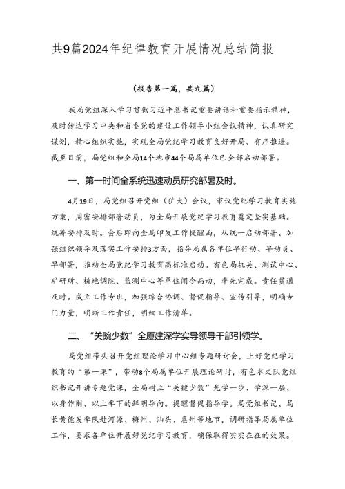 共9篇2024年纪律教育开展情况总结简报.docx