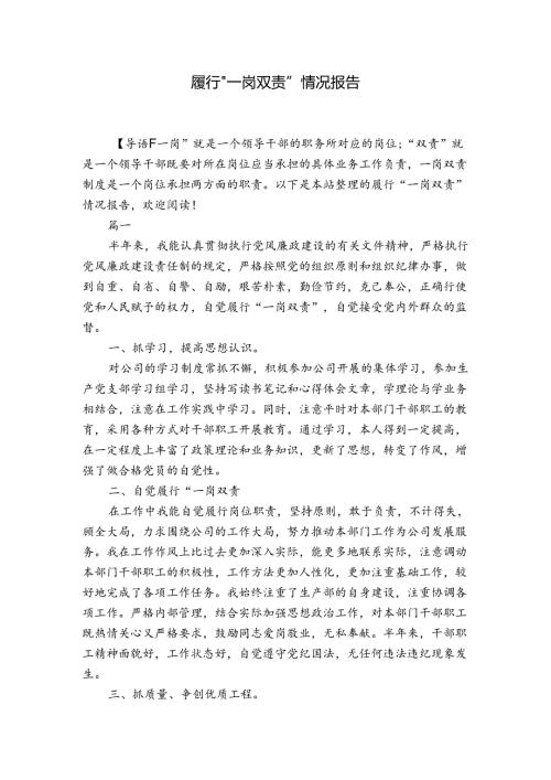 履行“一岗双责”情况报告.docx