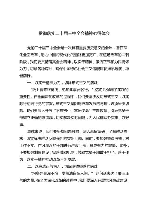 6篇范文 2024年贯彻落实二十三中全会精神心得体会研讨发言.docx
