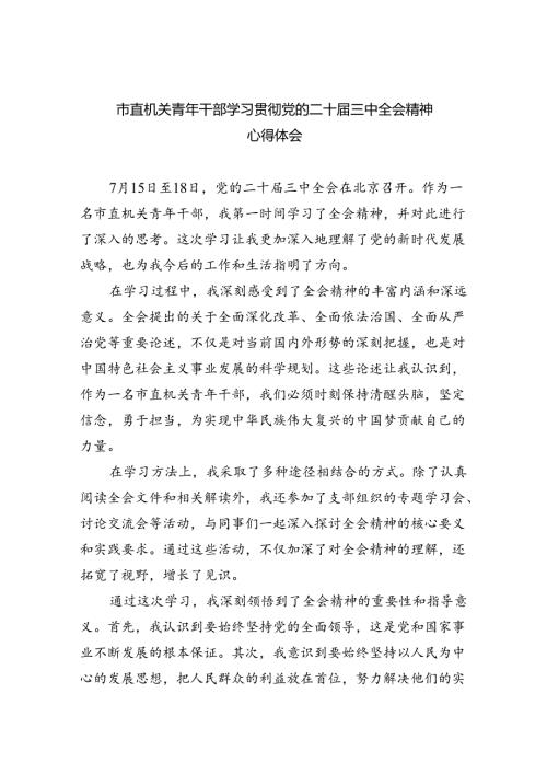 市直机关青年干部学习贯彻党的二十三中全会精神心得体会（共五篇）.docx