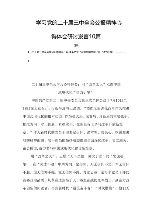 学习党的二十三中全会公报精神心得体会研讨发言10篇.docx