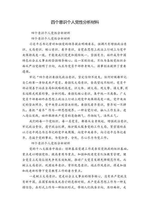 四个意识个人党性分析材料.docx