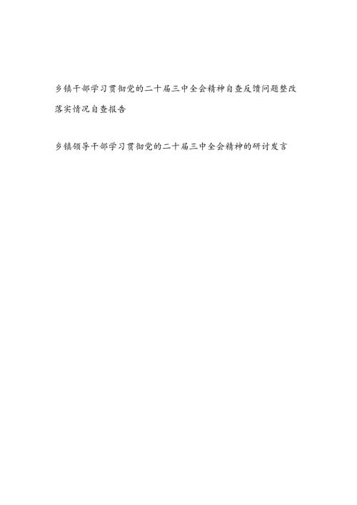 乡镇干部学习贯彻党的二十三中全会精神自查反馈问题整改落实情况自查报告和乡镇领导干部学习贯彻党的二十三中全会精神的研讨发言.docx