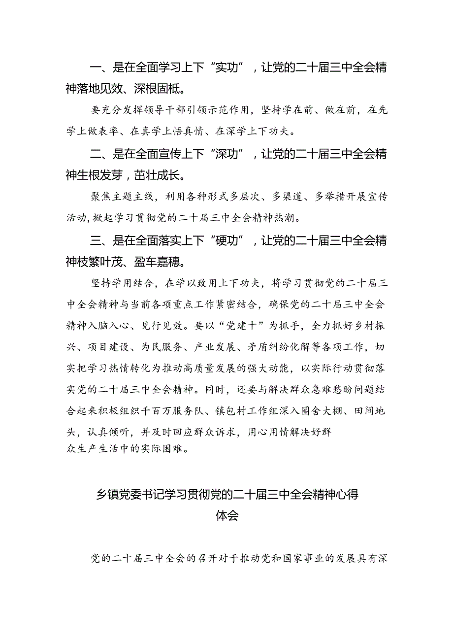 乡党委基层干部学习贯彻党的二十三中全会精神心得体会（共8篇）.docx_第3页