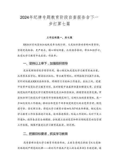 2024年纪律专题教育阶段自查报告含下一步打算七篇.docx