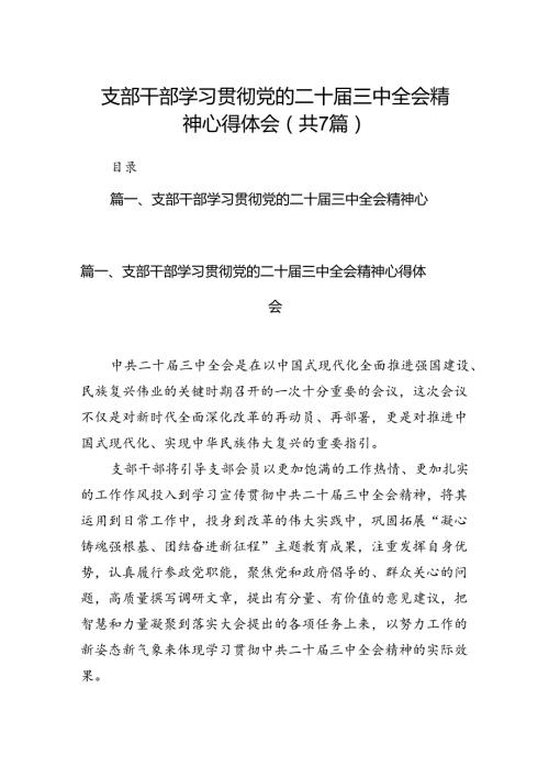 支部干部学习贯彻党的二十三中全会精神心得体会7篇（精选版）.docx