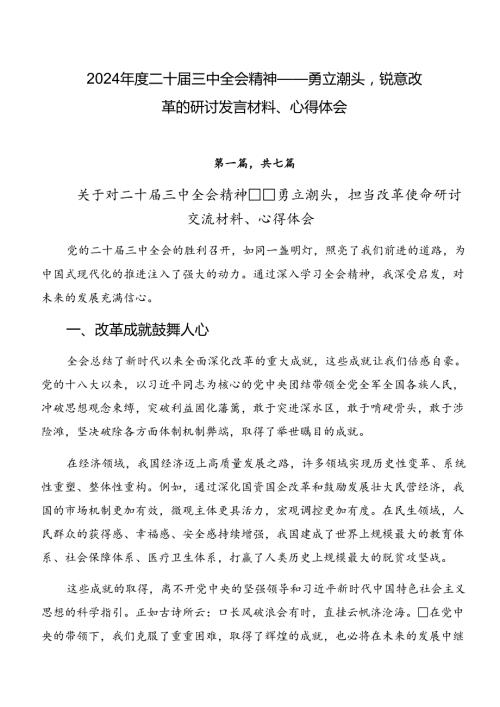2024二十三中全会精神——勇立潮头锐意改革的研讨发言材料、心得体会.docx
