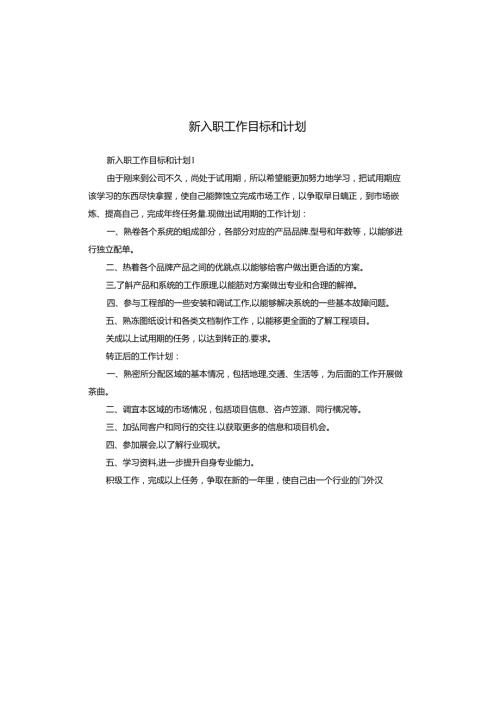 新入职工作目标和计划.docx