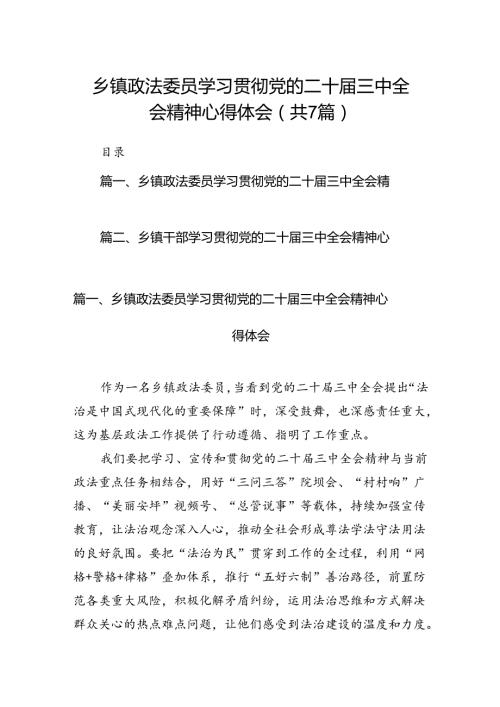 乡镇政法委员学习贯彻党的二十三中全会精神心得体会（共7篇）.docx