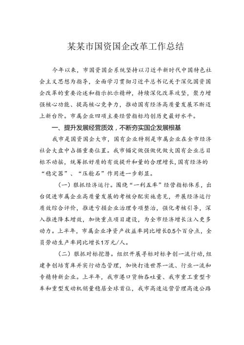 某某市国资国企改革工作总结.docx
