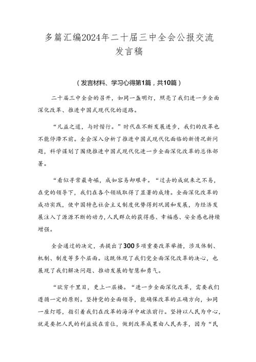 多篇汇编2024年二十三中全会公报交流发言稿.docx