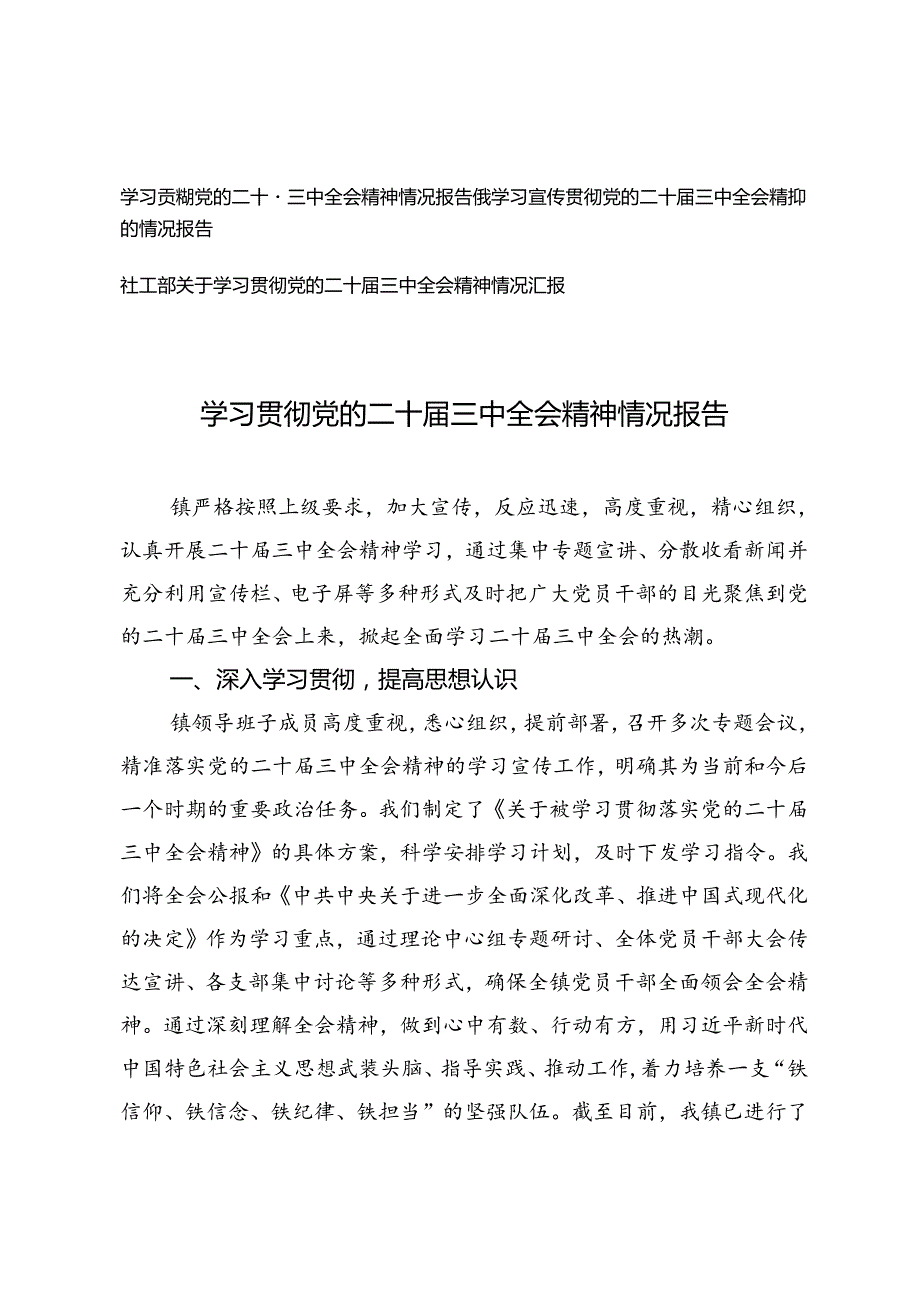 2024年9月学习宣传贯彻党的二十三中全会精神的情况报告汇报.docx_第1页