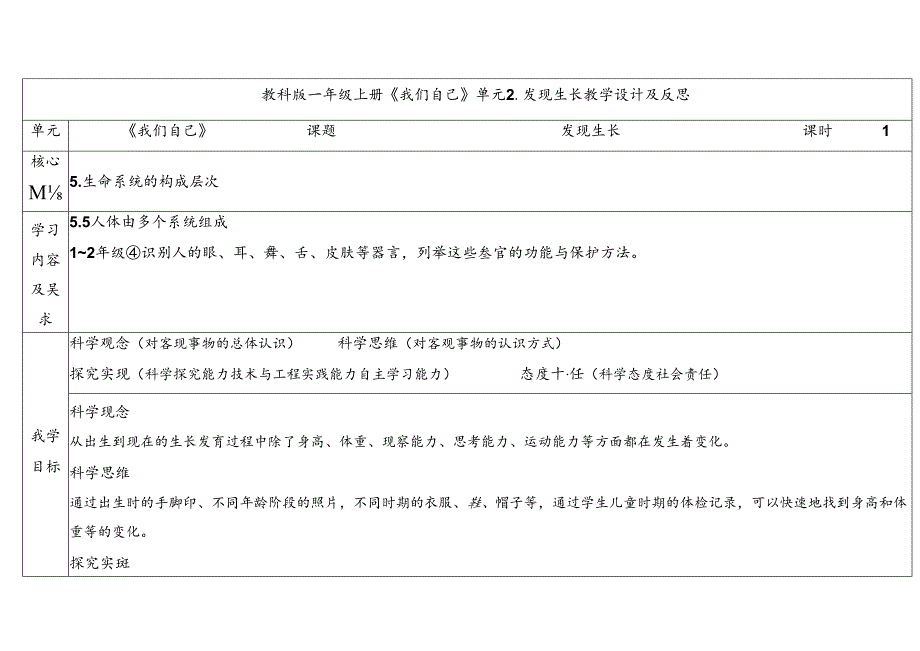 2024新教科版一年级科学上册第二单元发现生长教学设计.docx_第1页