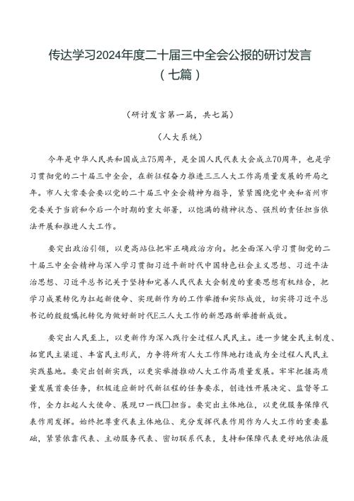 传达学习2024二十三中全会公报的研讨发言（七篇）.docx