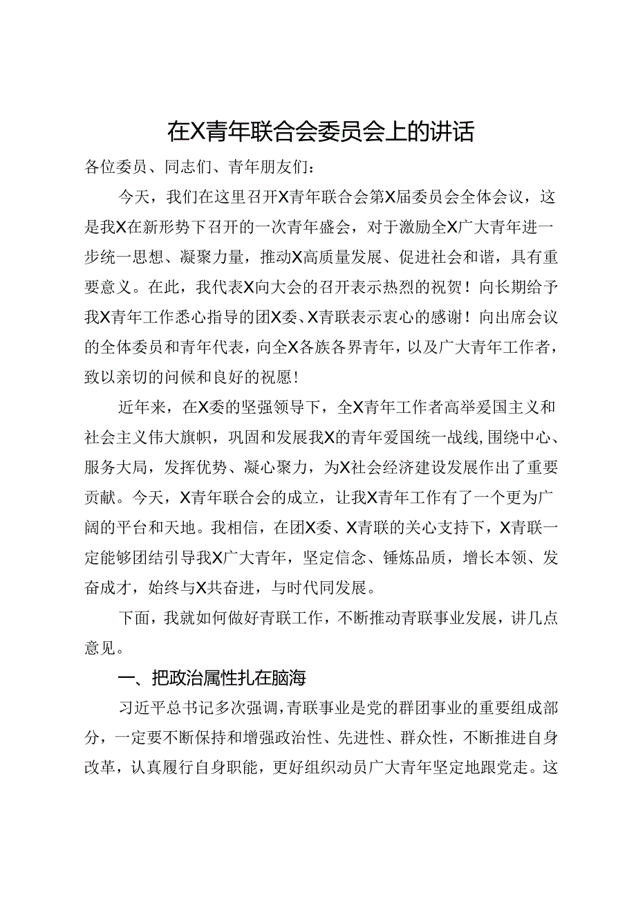 在青年联合会委员会上的讲话(1).docx_第1页