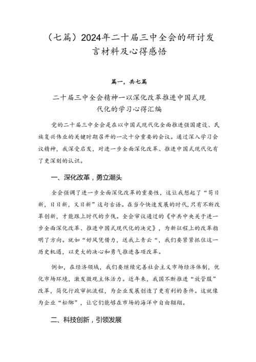 （七篇）2024年二十三中全会的研讨发言材料及心得感悟.docx