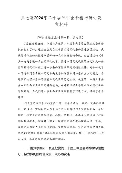 共七篇2024年二十三中全会精神研讨发言材料.docx