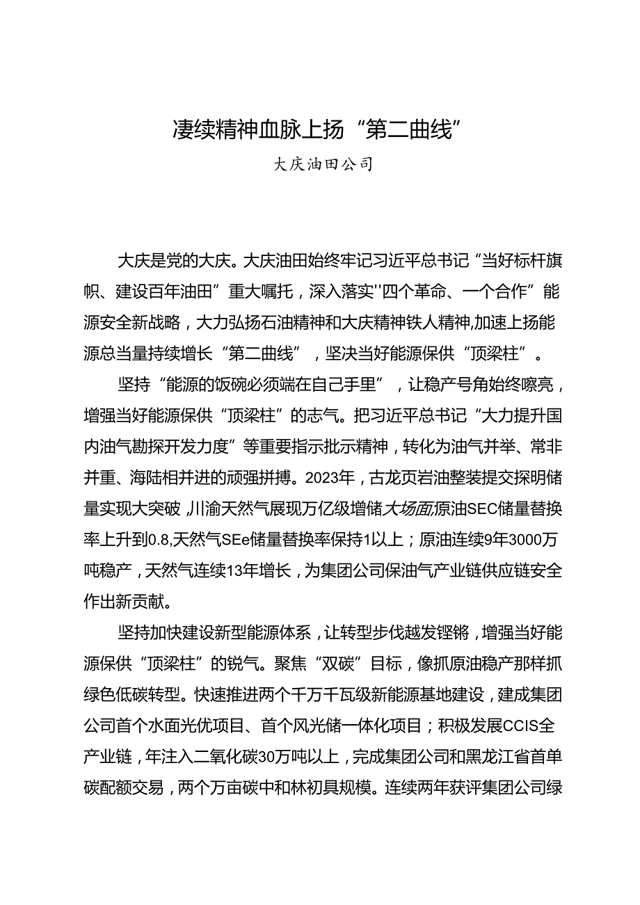 交流发言：20240617贯彻落实能源安全新战略座谈会暨第七石油精神（大庆精神铁人精神）论坛交流发言材料汇编（6篇）.docx_第2页