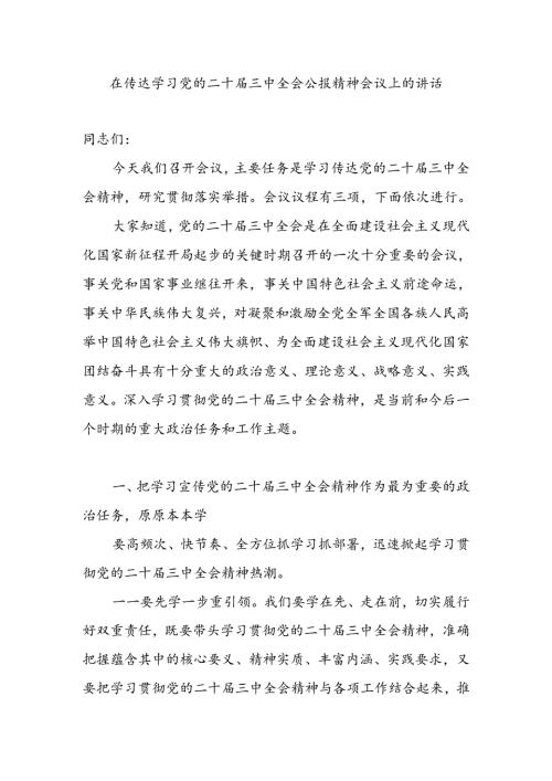在全市(区县)传达学习党的二十三中全会公报精神会议上的讲话发言提纲.docx
