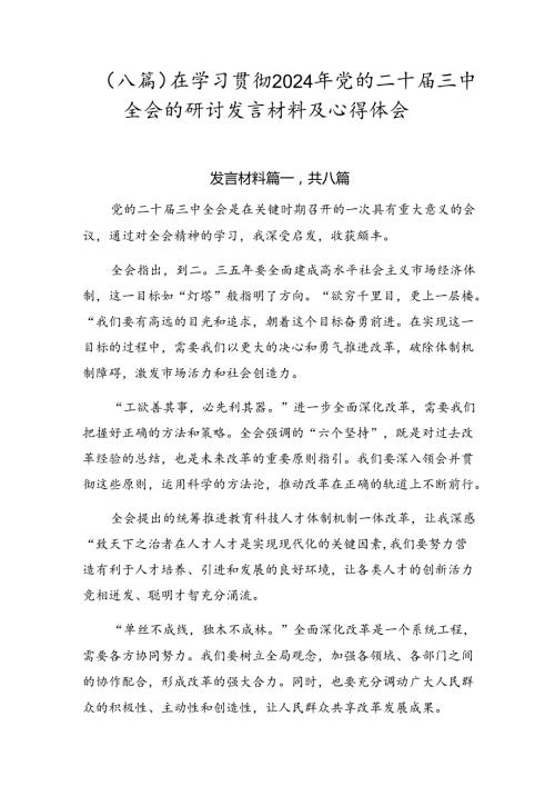 （八篇）在学习贯彻2024年党的二十三中全会的研讨发言材料及心得体会.docx