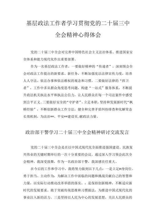 政法委书记学习二十三中全会精神研讨交流发言八篇汇编.docx